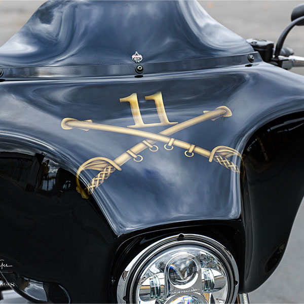 Black Horse Harley-Davidson® custom motorcycle front view of fairing