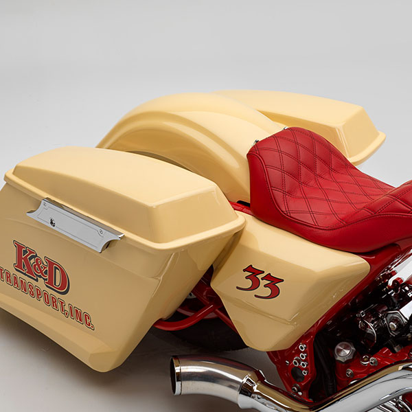 Custom Harley-Davidson® KD Transport motorcycle right view of bags