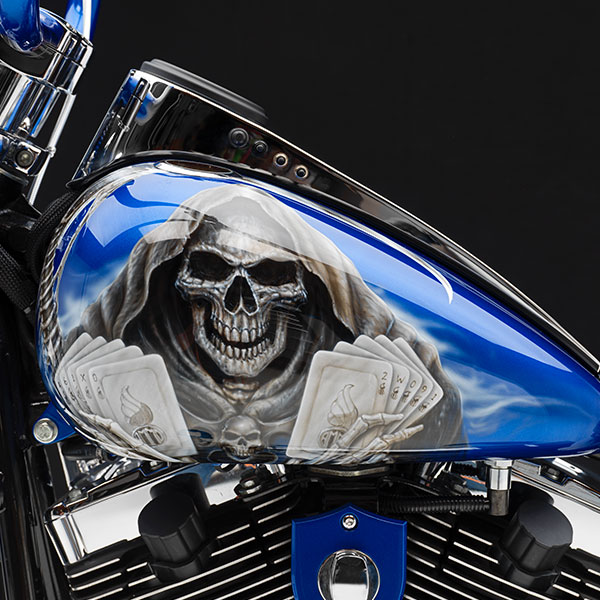 Steel Horse custom Harley-Davidson® motorcycle left view of gas tank