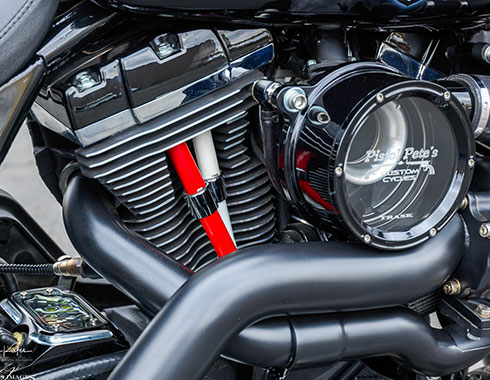 Black Horse Harley-Davidson® custom motorcycle turbo kit close up