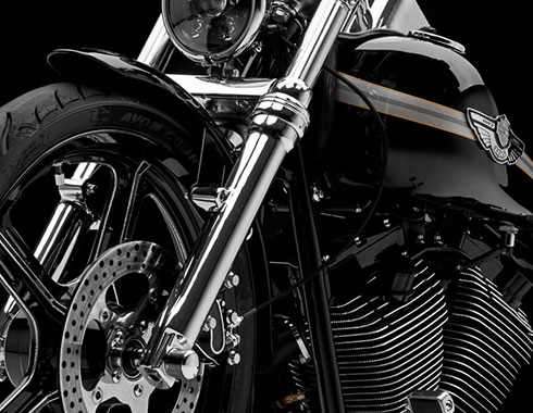 Black Ice custom Harley-Davidson® close up of left front