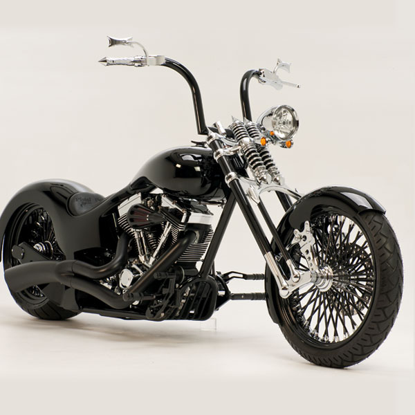 Black Sunshine Harley-Davidson® custom motorcycle view from front right