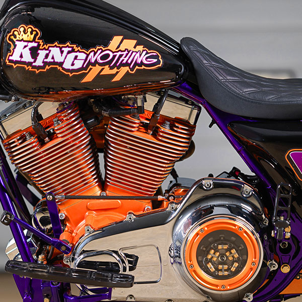 King Nothing Harley-Davidson® Road King® custom motorcycle left side of motor